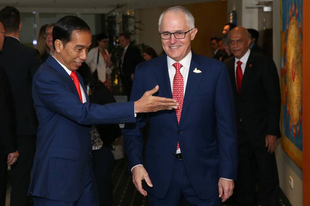 Prime Minister Malcolm Turnbull with Indonesian President Joko Widodo in Hamburg, Germany, as part of the G20. Photo: Andrew Meares