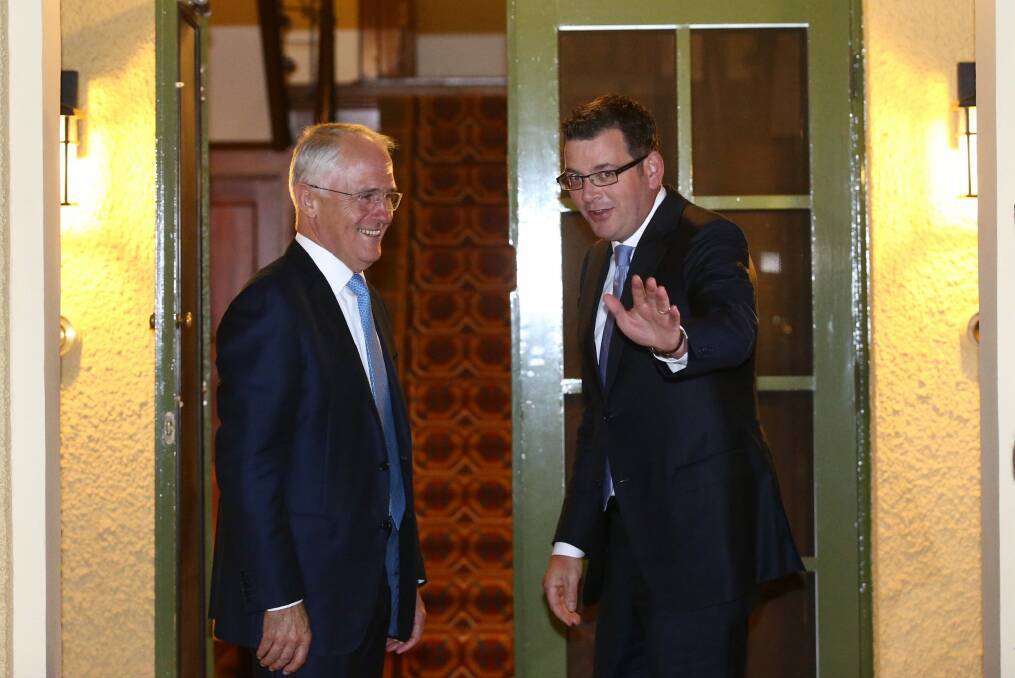 Malcolm Turnbull with Daniel Andrews at The Lodge. Photo: Andrew Meares