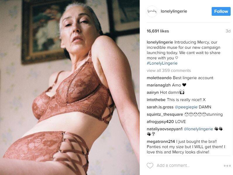 Mercy Brewer, 56, is the new face of Lonely lingerie. Photo: Instagram/@lonelylingerie