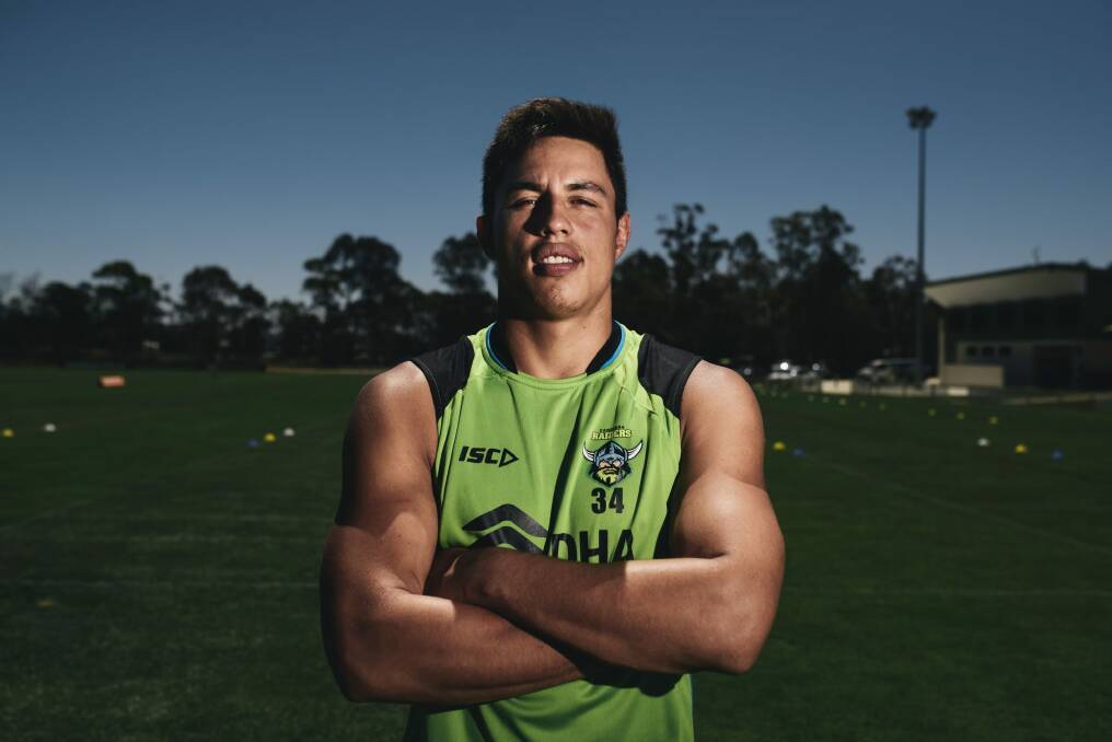 Canberra Raiders recruit Joseph Tapine joined his new teammates for the first time on Thursday after signing a four-year deal. Photo: Rohan Thomson