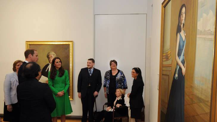 Catherine, Duchess of Cambridge and Prince William, Duke of Cambridge look at a portrait of HRH Crown Princess Mary of Denmark. Photo: Pool