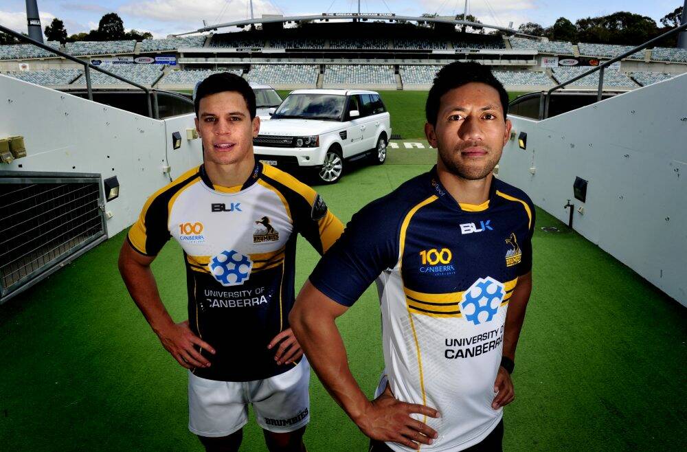 UC's logo will appear on the back of the Brumbies' jersey in 2017 after the shirt-front sponsorship deal ended last year. Photo: Melissa Adams