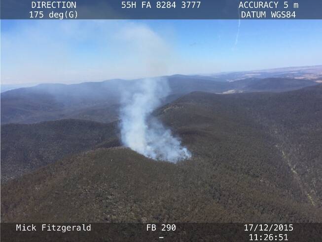 The Mount Clear bushfire from the air on Thursday. Photo: Mick Fitzgerald