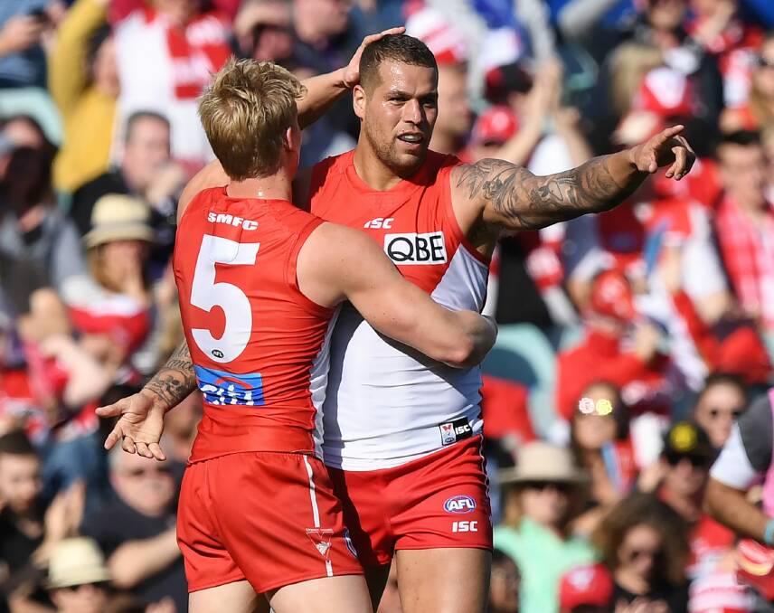 Back to his best: Buddy Franklin stole the show in the Swans thrashing of Fremantle. Photo: AAP
