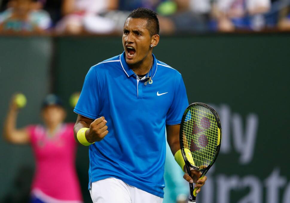 Nick Kyrgios at the last tournament he played, in Indian Wells. Photo: Getty Images