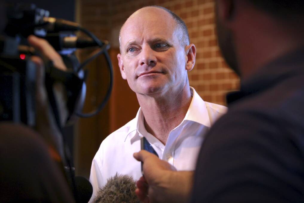 Premier Campbell Newman speaking to media at Newmarket State School on election day, Brisbane. 

 Photo: Renee Melides
