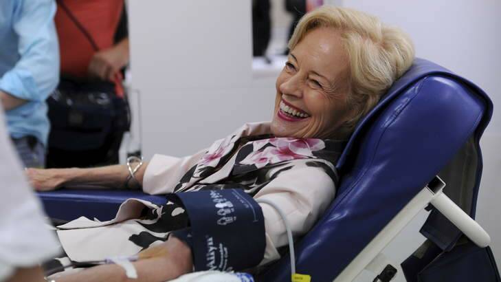 Governor General, Quentin Bryce, donates blood at the refurbished Australian Red Cross Blood Bank at Garran. Photo: Graham tidy