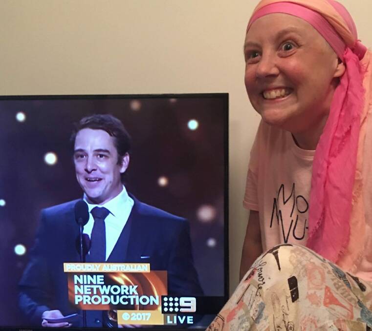 Connie Johnson watching her brother, Samuel, win a gold Logie for his portrayal of Molly Meldrum. Photo: Facebook