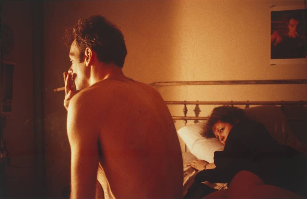 Nan and Brian in bed, New York City, 1983, by Nan Goldin in Tough and Tender at the National Portrait Gallery. Photo: Supplied