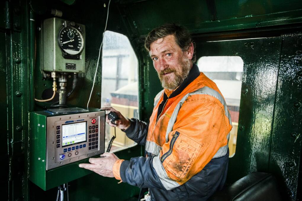 Shaun Barker with the in-cab communications equipment radio fitted to the Beyer-Garratt. Photo: Jamila Toderas