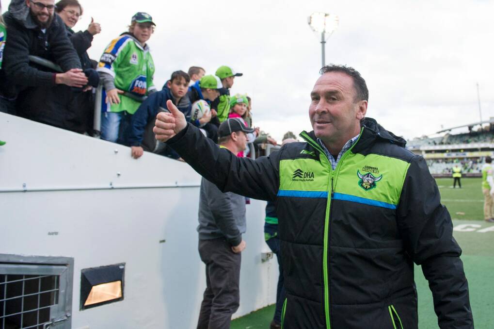 Raiders coach Ricky Stuart wants the referees to make sure their preliminary final contest is a match of skill not wrestling.  Photo: Jay Cronan
