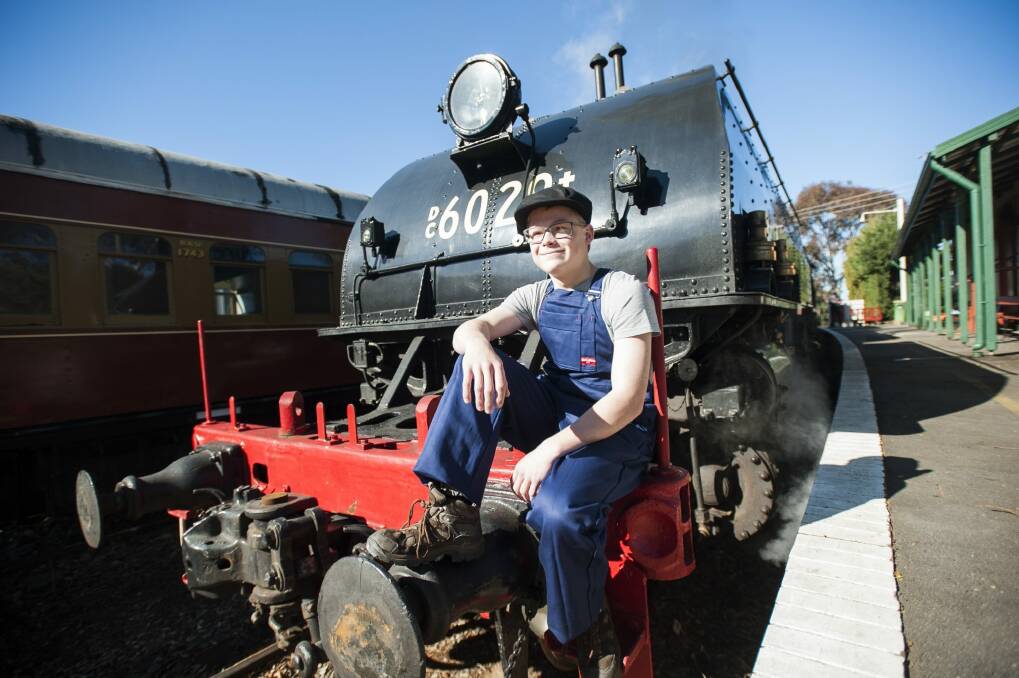 Mitchell Allen, of Geelong, prepares for his dream train ride from Canberra. Photo: Elesa Kurtz