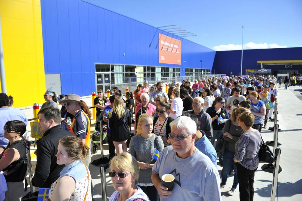 Queues for the opening day of Ikea in Canberra.  Photo: Jay Cronan 