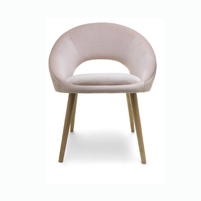 The velvet occasional chair from Kmart - in blush. Photo: Kmart