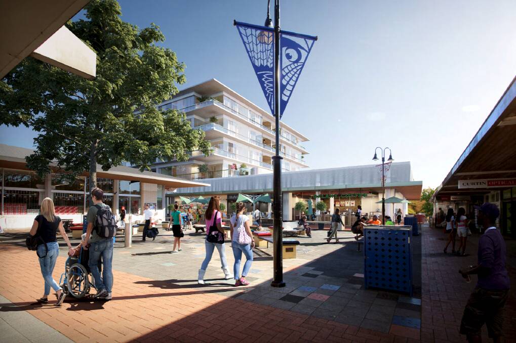 The proposed five-storey development would see the 56-year-old Curtin shops demolished. Photo: Supplied
