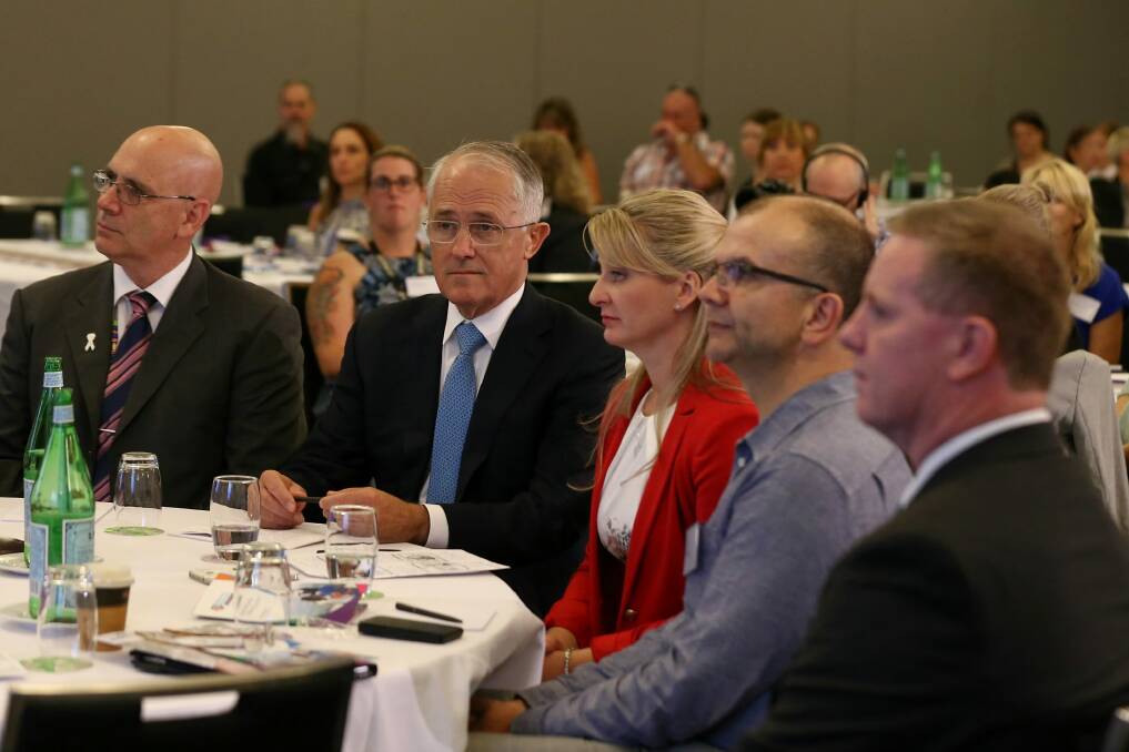 Prime Minister Malcolm Turnbull during the National Family Violence Summit hosted by Tara Costigan Foundation at the QT Hotel in Canberra on Thursday. Photo: Alex Ellinghausen