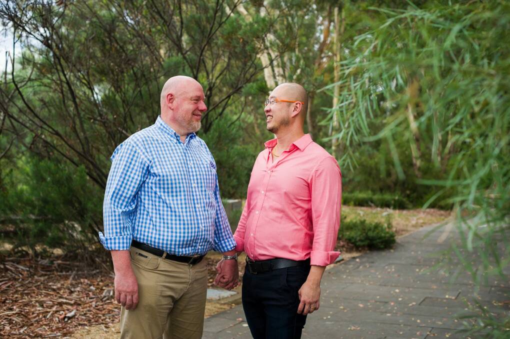 Greg Ralph and Jo Chua are one of the first same-sex couples to get married in Canberra. Photo: Dion Georgopoulos Photo: Dion Georgopoulos