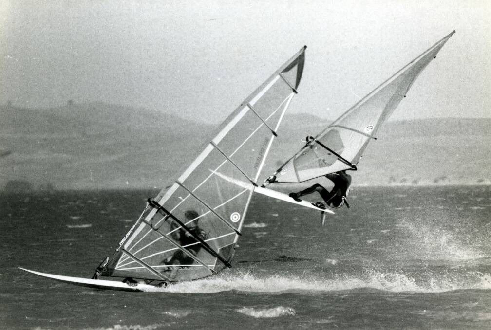 Members of the Canberra Sailboard Club enjoy the windy conditions on Lake George in December 1993. Photo: Gary Schafer
