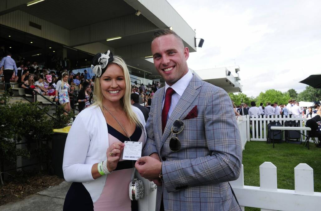 Dan Posch and wife Tracey, both of Latham, were big winners at the Melbourne Cup Day at Thoroughbred Park in Canberra. Photo: Melissa Adams