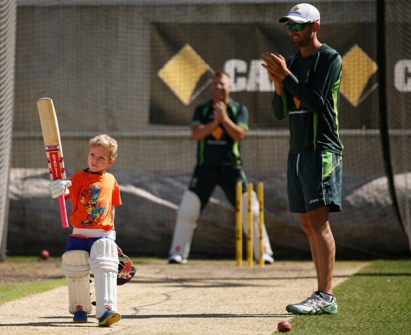 Zac Haddin celebrates a good knock during a nets session on Christmas Day.