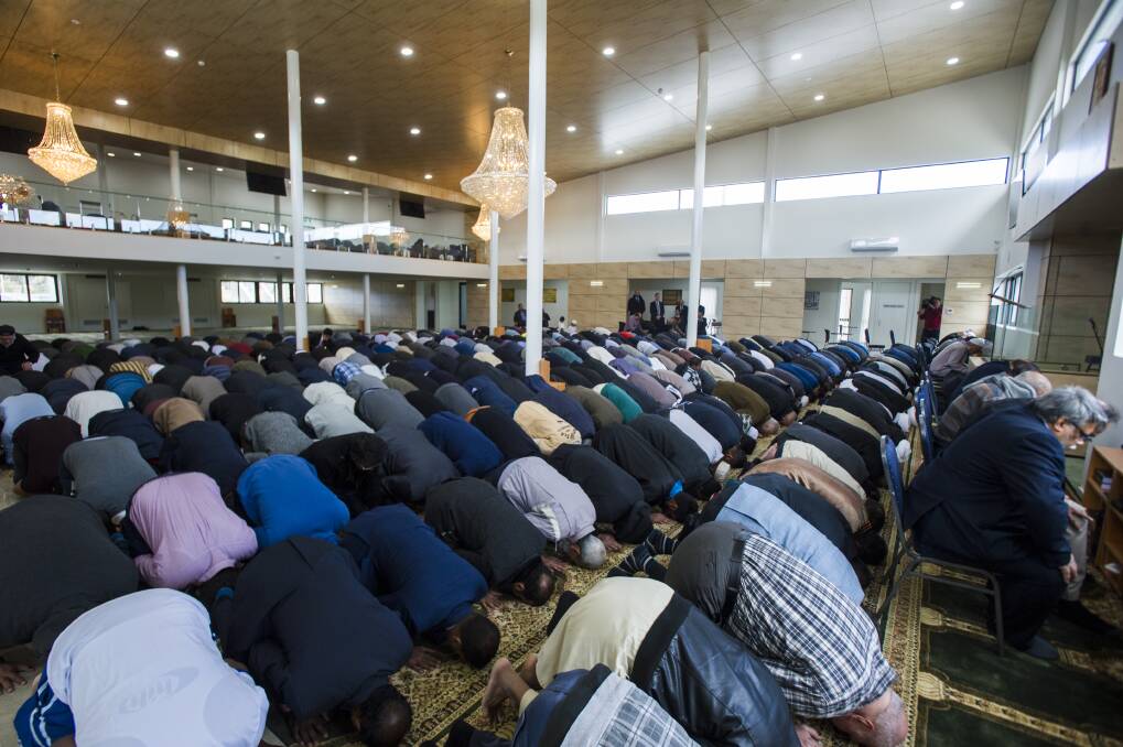 Call to prayer at the opening of the Ahmad Al Sabah Masjid and Islamic Education Centre, Canberra's largest mosque, in Monash Photo: Dion Georgopoulos