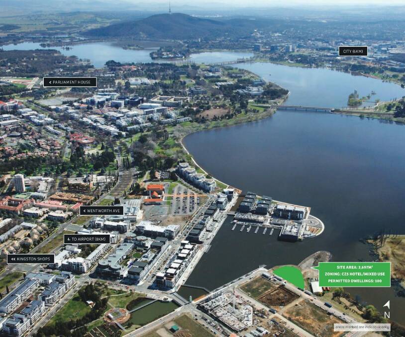 The $21 million site on Kingston Foreshore's Peninsula where a Territory Plan variation will allow up to six storeys of apartments. Photo: Supplied