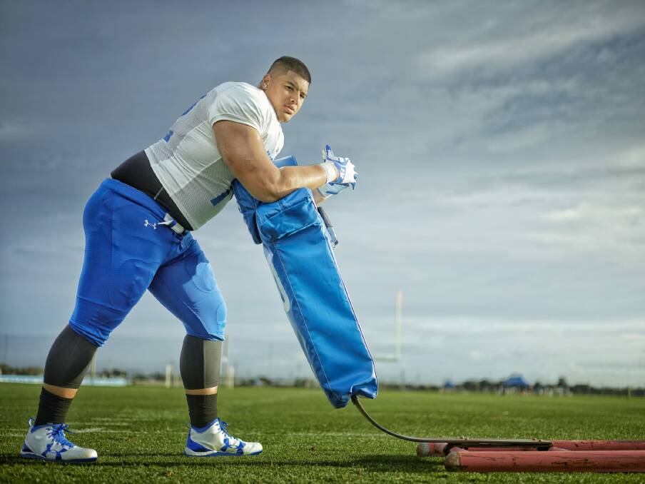 Giant: NFL prospect Daniel Faalele tips the scales at roughly 180kg. Photo: Jeffery A. Salter/Sports Illustrated/Getty Images