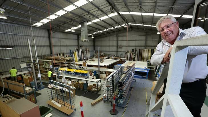 Watson Blinds and Awnings managing director Ray Watson above the factory floor in Queanbeyan. Photo: Jeffrey Chan