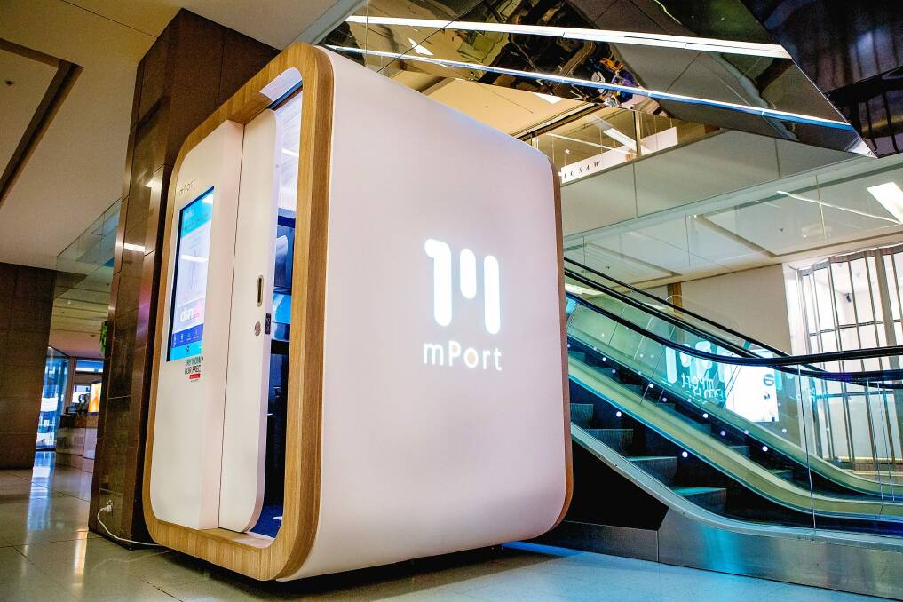 The mPort pod, which maps people's bodies and determines their perfect clothing size, is now at Westfield Belconnen. Photo: Daniel Li