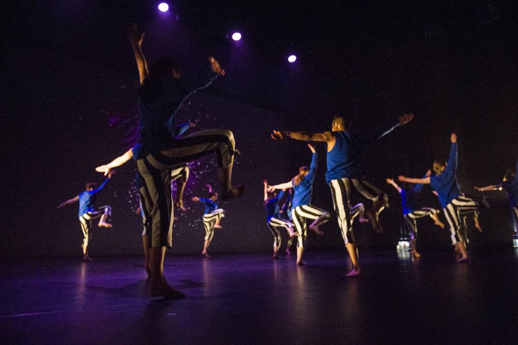 Members of the ensemble performing Empower at the Canberra Playhouse Theatre.  Photo: Dion Georgopoulos