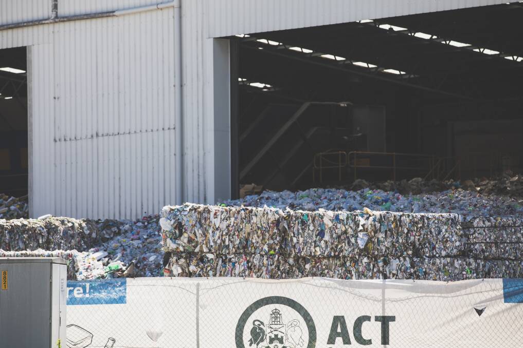 Plastic piled outside the Hume recycling centre on Monday. The centre was forced to shut on Thursday due to serious safety concerns.  Photo: Jamila Toderas