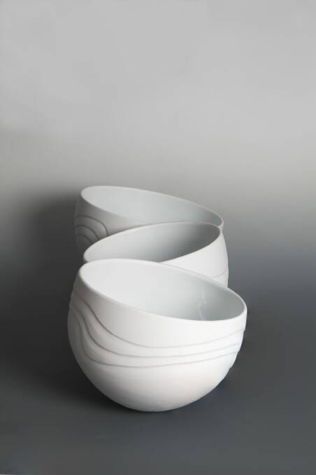 Bowls in Southern Ice porcelain, by Les Blakebrough. Photo: Supplied