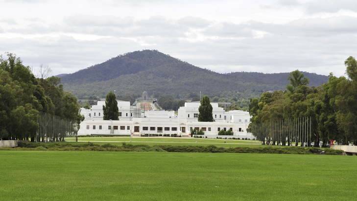 The lawns of Parliament House facing Mount Ainslie. Photo: Karleen Minney