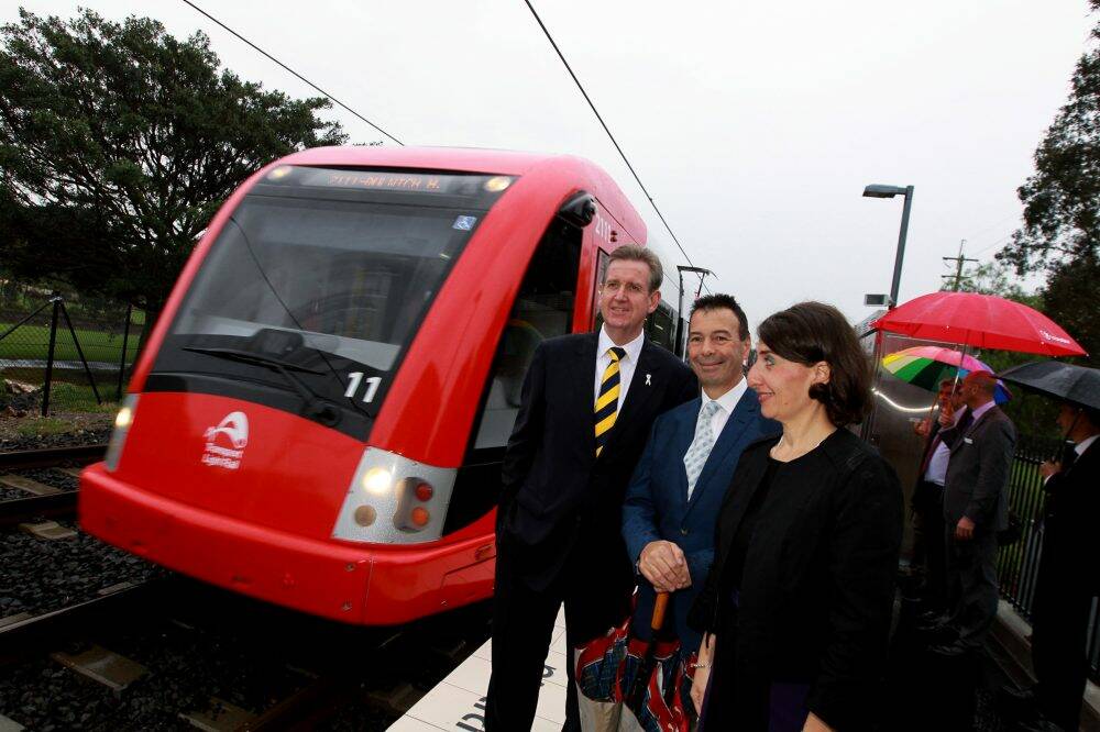 Former NSW premier Barry O'Farrell at  Hawthorne station, Leichardt, for the first day of the Light Rail extension from Lilyfield to Dulwich Hill.  Photo: Ben Rushton