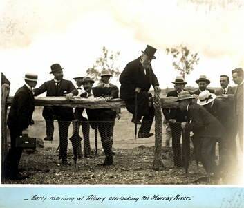 E.T. Luke's 1902 picture of federal politicians looking at federal capital city sites at Albury. Photo: .com.au