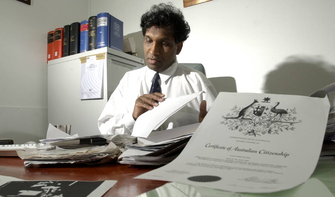 Chanaka Bandarage in 2003 while representing an Australian citizen convicted of spying for the Australian government in China. Photo: Graham Tidy