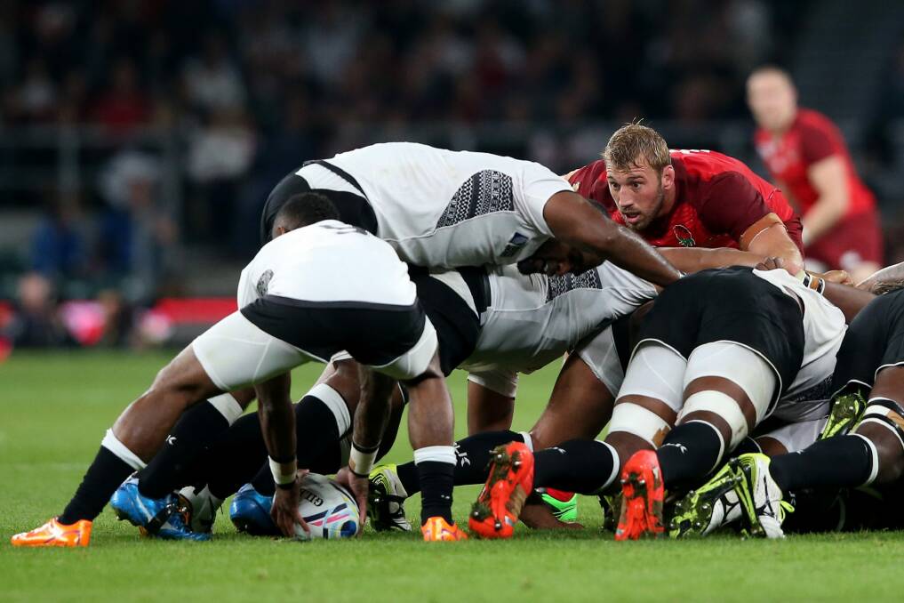 Tough scrum: Chris Robshaw of England looks on in the scrum during the match against Fiji. Photo: David Rogers