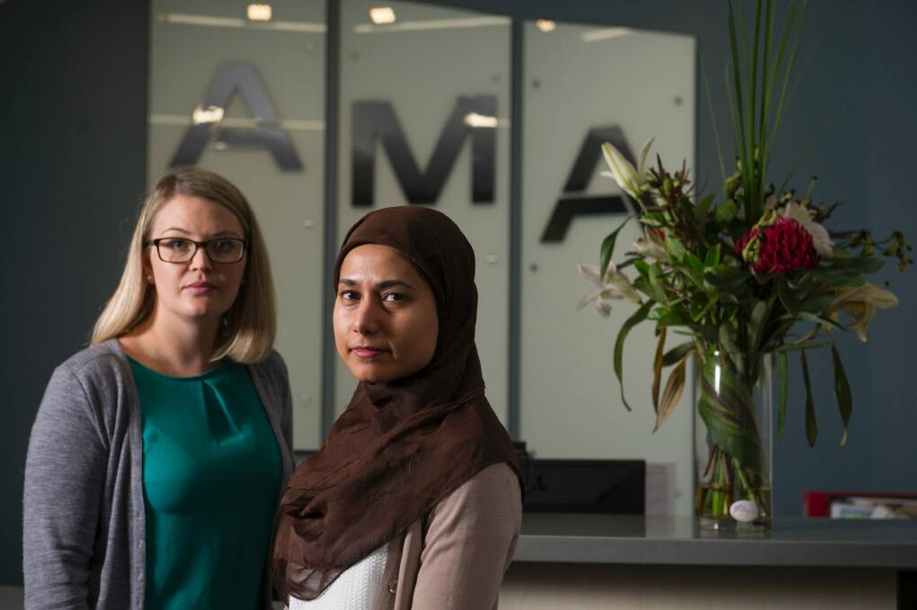 Canberra-based medical intern Elise Warren and unaccredited orthopaedic registrar Nushin Ahmed. Photo: Jay Cronan