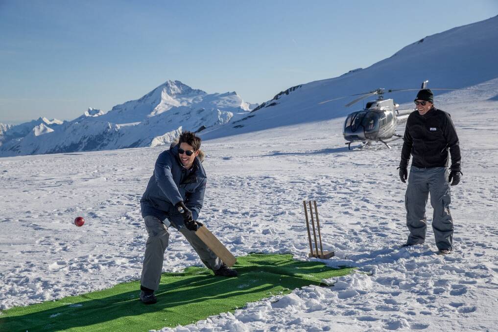 Snow starts play. Cricket on a New Zealand glacier.