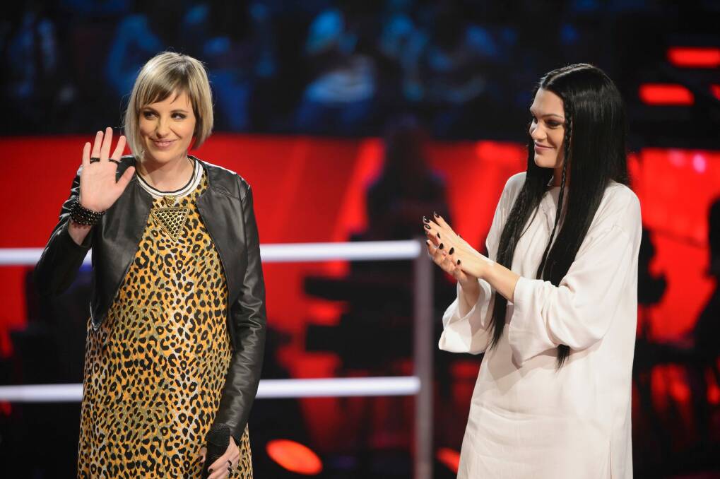 Amber Nichols and Jessie J on The Voice stage during a battle round. Photo: Channel Nine