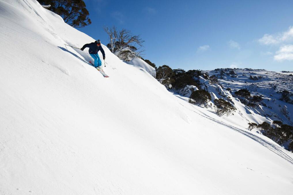 A skier at Thredbo takes advantage of the 5cm of snow that fell on the mountain last weekend. Photo: Aedan O'Donnell