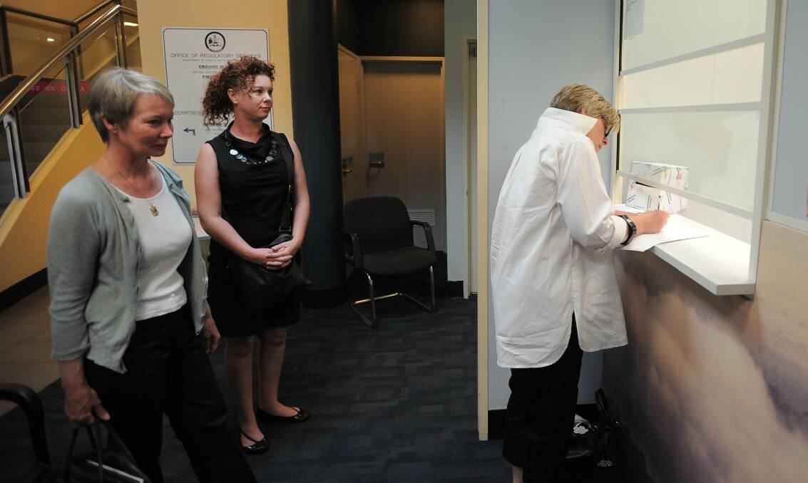 Judy Aulich applying to become a same-sex celebrant at the ACT office of regulatory services in Fyshwick in 2009. Photo: Andrew Sheargold