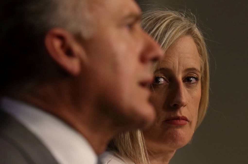 ACT Chief Minister Katy Gallagher and Senator Eric Abetz announce a loan to resolve legacy asbestos contamination. Photo: Andrew Meares