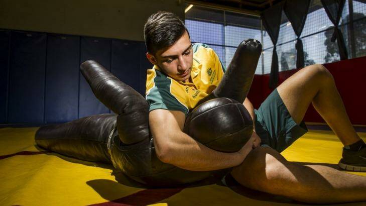 Canberra Greco-Roman wrestler Jermaine Takalubegash in training. Photo: Rohan Thomson