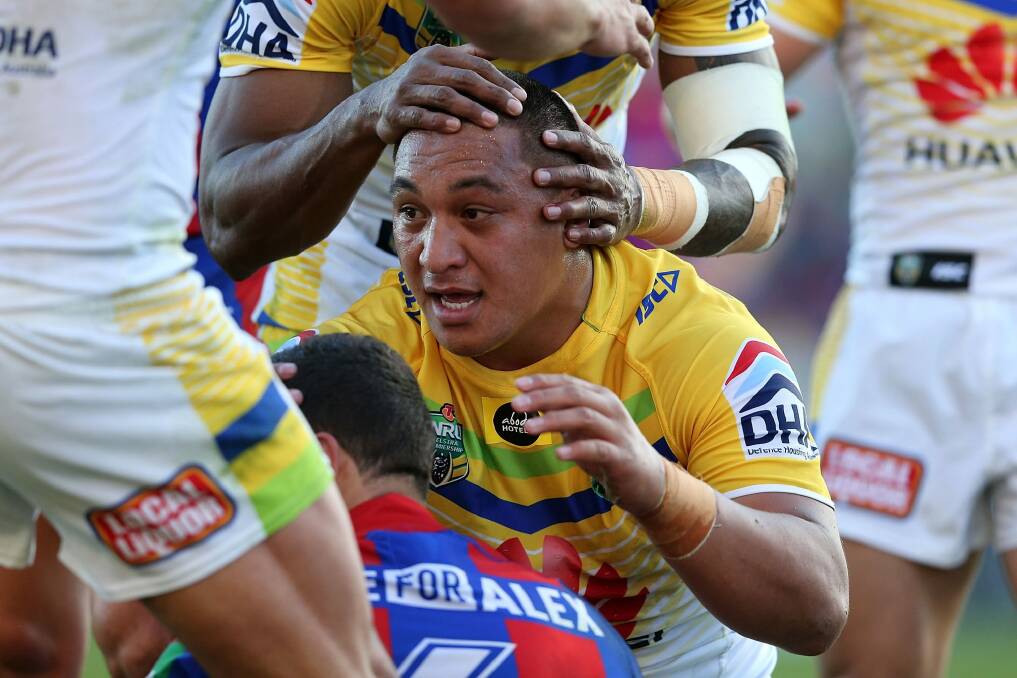 Damaging: Josh Papalii of the Raiders is congratulated after scoring a try.  Photo: Supplied