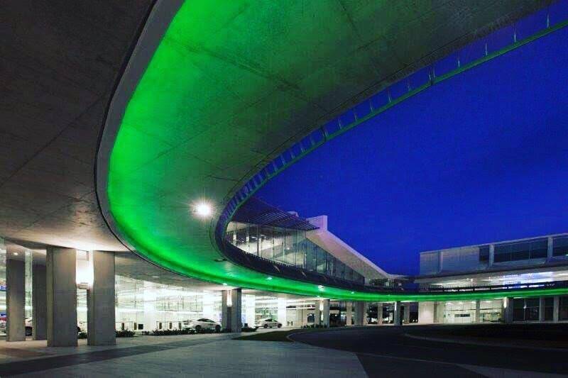 The Canberra Airport bathed in green for the Raiders. Photo: Supplied