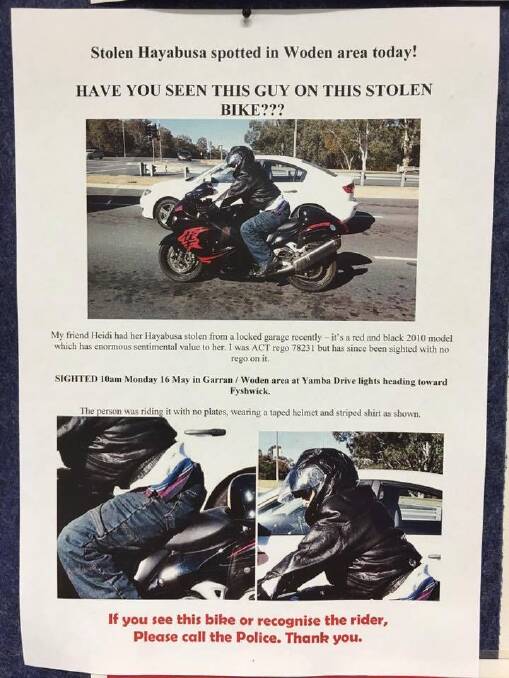 The flyer which helped to locate Heidi Pritchard's stolen Hayabusa motorcycle. Photo: Facebook