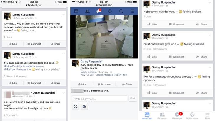 Screen grabs of some of Danny Ruspandini's Facebook posts from prison.