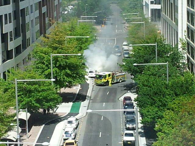 A delivery van caught fire in Civic on Wednesday morning. Photo: Simon Wells