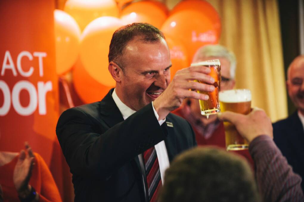 Chief Minister Andrew Barr toasts Labor's success after last year's ACT election. Photo: Rohan Thomson